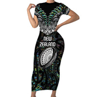 Custom New Zealand Family Matching Short Sleeve Bodycon Dress and Hawaiian Shirt Maori Rugby Tattoo Papua Shell LT9 Mom's Dress Green - Polynesian Pride