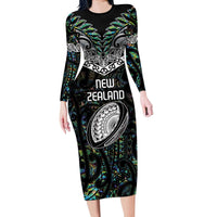 Custom New Zealand Long Sleeve Bodycon Dress Maori Rugby Tattoo Papua Shell LT9 Long Dress Green - Polynesian Pride