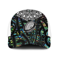 New Zealand Mesh Trucker Cap Maori Rugby Tattoo Papua Shell LT9 One Size White Green - Polynesian Pride