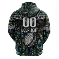 Custom New Zealand Zip Hoodie Maori Rugby Tattoo Papua Shell