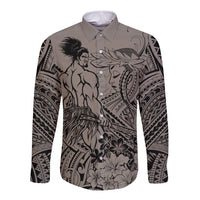 Beauty and The Warrior Polynesian Valentine Long Sleeve Button Shirt Hibiscus FLowers Brown Style LT9 Unisex Brown - Polynesian Pride