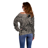 Beauty and The Warrior Polynesian Valentine Off Shoulder Sweater Hibiscus FLowers Brown Style LT9 - Polynesian Pride