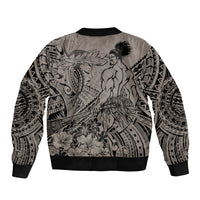 Beauty and The Warrior Polynesian Valentine Sleeve Zip Bomber Jacket Hibiscus FLowers Brown Style LT9 - Polynesian Pride