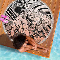 Beauty and The Warrior Polynesian Valentine Beach Blanket Hibiscus FLowers Orange Style LT9 - Polynesian Pride