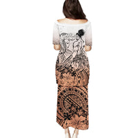 Beauty and The Warrior Polynesian Valentine Family Matching Puletasi Dress and Hawaiian Shirt Hibiscus FLowers Orange Style LT9 - Polynesian Pride