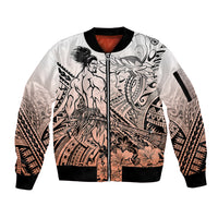 Beauty and The Warrior Polynesian Valentine Sleeve Zip Bomber Jacket Hibiscus FLowers Orange Style LT9 Unisex Orange - Polynesian Pride