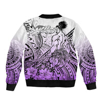 Beauty and The Warrior Polynesian Valentine Bomber Jacket Hibiscus FLowers Purple Style LT9 - Polynesian Pride