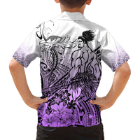Beauty and The Warrior Polynesian Valentine Family Matching Tank Maxi Dress and Hawaiian Shirt Hibiscus FLowers Purple Style LT9 - Polynesian Pride