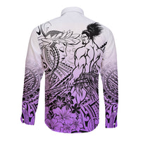 Beauty and The Warrior Polynesian Valentine Long Sleeve Button Shirt Hibiscus FLowers Purple Style LT9 - Polynesian Pride