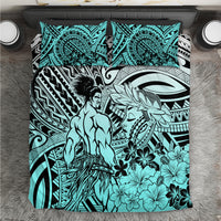 Beauty and The Warrior Polynesian Valentine Bedding Set Hibiscus FLowers Turquoise Style LT9 Turquoise - Polynesian Pride