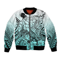 Beauty and The Warrior Polynesian Valentine Bomber Jacket Hibiscus FLowers Turquoise Style LT9 Unisex Turquoise - Polynesian Pride