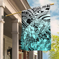 Beauty and The Warrior Polynesian Valentine Garden Flag Hibiscus FLowers Turquoise Style LT9 House Flag Turquoise - Polynesian Pride
