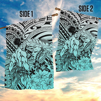Beauty and The Warrior Polynesian Valentine Garden Flag Hibiscus FLowers Turquoise Style LT9 - Polynesian Pride
