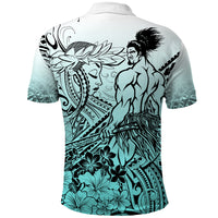Beauty and The Warrior Polynesian Valentine Polo Shirt Hibiscus FLowers Turquoise Style LT9 - Polynesian Pride