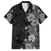 Hawaii Tropical Flowers Tribal Pattern Family Matching Short Sleeve Bodycon Dress and Hawaiian Shirt Black Style LT9 Dad's Shirt - Short Sleeve Black - Polynesian Pride
