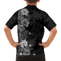 Hawaii Tropical Flowers Tribal Pattern Kid Hawaiian Shirt Black Style LT9 - Polynesian Pride