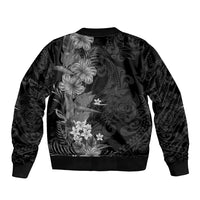 Hawaii Tropical Flowers Tribal Pattern Sleeve Zip Bomber Jacket Black Style LT9 - Polynesian Pride