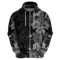 Hawaii Tropical Flowers Tribal Pattern Zip Hoodie Black Style LT9 - Polynesian Pride
