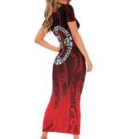 Aotearoa Bulldog Family Matching Short Sleeve Bodycon Dress and Hawaiian Shirt New Zealand Kowhaiwhai Tribal