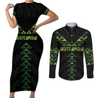 Custom New Zealand Maori Koru Koiri Motif Couples Matching Short Sleeve Bodycon Dress and Long Sleeve Button Shirt