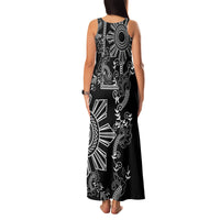 Filipino Sun Tribal Tattoo Family Matching Tank Maxi Dress and Hawaiian Shirt Philippines Inspired Barong Simple Black