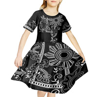 Filipino Sun Tribal Tattoo Kid Short Sleeve Dress Philippines Inspired Barong Simple Black