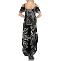 Filipino Sun Tribal Tattoo Summer Maxi Dress Philippines Inspired Barong Simple Black LT9 - Polynesian Pride