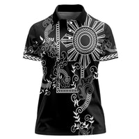 Filipino Sun Tribal Tattoo Women Polo Shirt Philippines Inspired Barong Simple Black