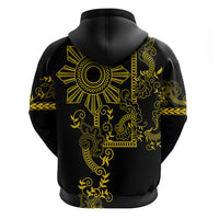 Filipino Sun Tribal Tattoo Zip Hoodie Philippines Inspired Barong Simple Gold