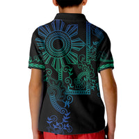 Filipino Sun Tribal Tattoo Kid Polo Shirt Philippines Inspired Barong Blue Art