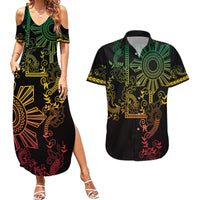 Filipino Sun Tribal Tattoo Couples Matching Summer Maxi Dress and Hawaiian Shirt Philippines Inspired Barong Reggae Art LT9 Reggae - Polynesian Pride