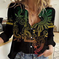 Filipino Sun Tribal Tattoo Women Casual Shirt Philippines Inspired Barong Reggae Art