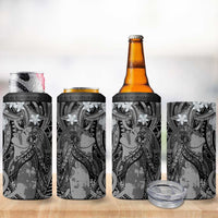 Pacific Beauty Girl 4 in 1 Can Cooler Tumbler Black Polyneisan Tribal Vintage Motif