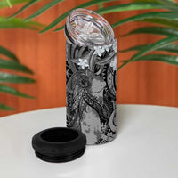 Pacific Beauty Girl 4 in 1 Can Cooler Tumbler Black Polyneisan Tribal Vintage Motif