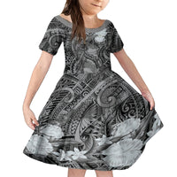 Pacific Beauty Girl Kid Short Sleeve Dress Black Polyneisan Tribal Vintage Motif LT9 KID Black - Polynesian Pride