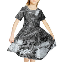 Pacific Beauty Girl Kid Short Sleeve Dress Black Polyneisan Tribal Vintage Motif LT9 - Polynesian Pride