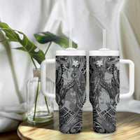 Pacific Beauty Girl Tumbler With Handle Black Polyneisan Tribal Vintage Motif