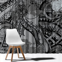 Pacific Beauty Girl Window Curtain Black Polyneisan Tribal Vintage Motif