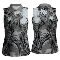 Pacific Beauty Girl Women Sleeveless Polo Shirt Black Polyneisan Tribal Vintage Motif