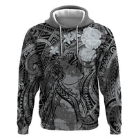 Pacific Beauty Girl Zip Hoodie Black Polyneisan Tribal Vintage Motif