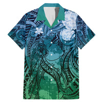 Pacific Beauty Girl Family Matching Mermaid Dress and Hawaiian Shirt Blue Polyneisan Tribal Vintage Motif