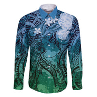 Pacific Beauty Girl Family Matching Tank Maxi Dress and Hawaiian Shirt Blue Polyneisan Tribal Vintage Motif