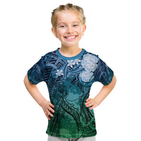 Pacific Beauty Girl Kid T Shirt Blue Polyneisan Tribal Vintage Motif LT9 Blue - Polynesian Pride