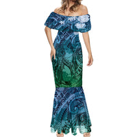 Pacific Beauty Girl Mermaid Dress Blue Polyneisan Tribal Vintage Motif LT9 - Polynesian Pride
