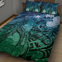 Pacific Beauty Girl Quilt Bed Set Blue Polyneisan Tribal Vintage Motif