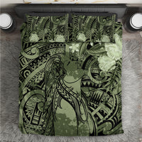 Pacific Beauty Girl Bedding Set Green Polyneisan Tribal Vintage Motif