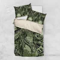 Pacific Beauty Girl Bedding Set Green Polyneisan Tribal Vintage Motif