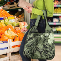 Pacific Beauty Girl Grocery Bag Green Polyneisan Tribal Vintage Motif