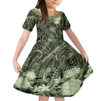 Pacific Beauty Girl Kid Short Sleeve Dress Green Polyneisan Tribal Vintage Motif LT9 KID Green - Polynesian Pride