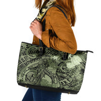 Pacific Beauty Girl Leather Tote Bag Green Polyneisan Tribal Vintage Motif LT9 Green - Polynesian Pride